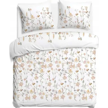 Povlečení Bavlněné Povlečení 160x200 satén BAVLNA bílá pastelová rostlinná kresba