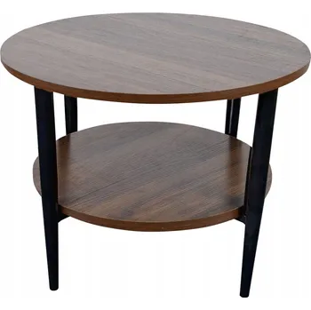 Konferenční stolek KONFERENČNÍ STOLEK S POLICÍ KULATÝ LOFT INDUSTRIÁLNÍ ODLOŽNÝ STOLEK průměr 60 CM OŘECH
