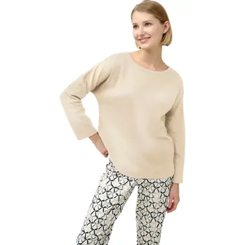 Dámské pyžamo Dámské bavlněné pyžamo s manžetami a vzorem mašlí Vamp 23350 beige soleil velikost S