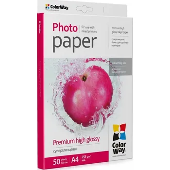 Fotopapír COLORWAY fotopapír/ premium high glossy 255g/m2, A4/ 50 kusů