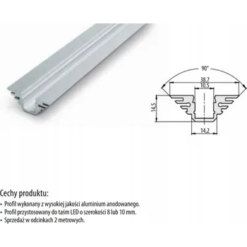 LED páska Hliníkový profil pro LED pásek, rohový, povrchový PRO-ALU 2m stříbrný GTV