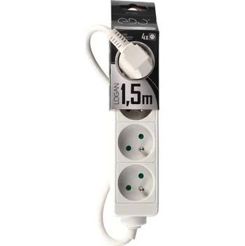 Napájecí kabel EDO Prodlužovací Kabel Zásuvková lišta 4 ZÁSUVKY 1,5 m Bílý Uzemnění