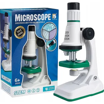 Mikroskop VZDĚLÁVACÍ MIKROSKOP LED SVĚTLO ZOOM 200X 600X 1200X SADA + 12 VZORKŮ