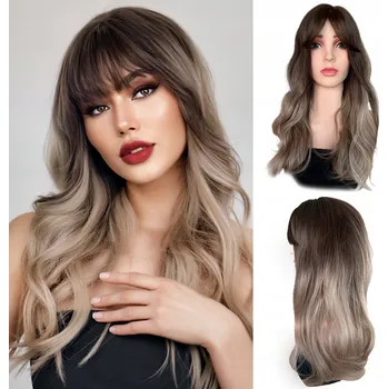 Paruka Syntetická Paruka Vlasy Umělé Kudrny Ombre Hnědá Chladná Blond Dlouhá 60 cm