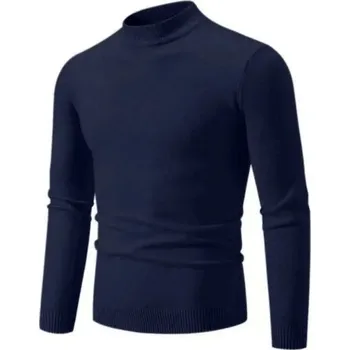 Pánský svetr Pánský svetr s rolákem Jednobarevný pletený svetr s výstřihem do O Dlouhý rukáv Elegantní zimní podzimní svetr Polyester Různé barvy tmavě modrá L