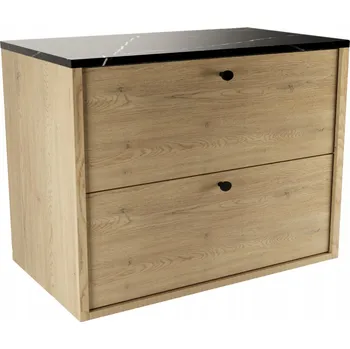 Koupelnový nábytek Skříňka pod umyvadlo 80 cm Dub Cremona s deskou Černý Mramor Belino