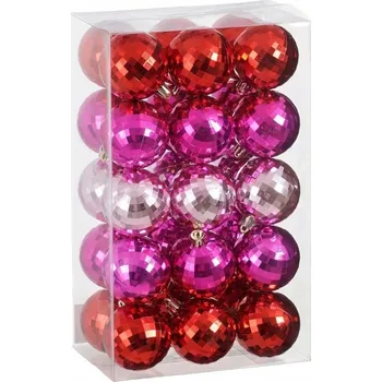 Vánoční ozdoba Sada vánočních baněk ks růžová, červená a stříbrná, zrcadlové, 6 cm