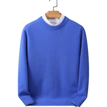 Pánské oblečení Pánský svetr s výstřihem do O Jednobarevný elegantní svetr z kašmíru a bavlněné směsi Měkký pohodlný pletený svetr Různé barvy tmavě modrá S