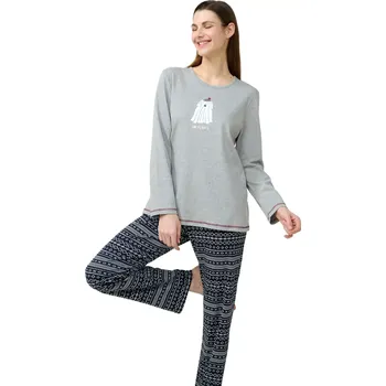 Dámské pyžamo Dámské bavlněné pyžamo s potiskem psa Bed Time Vamp 23604 gray melange velikost M