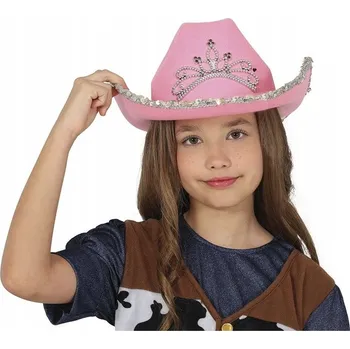 Klobouk KOVBOJSKÝ KLOBOUK růžový se stříbrným diadémem DĚTSKÝ