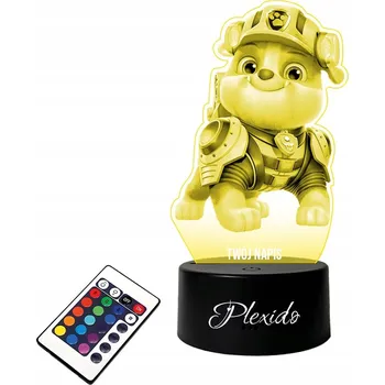 Dekorativní svítidlo LAMPKA NA SKLE Rubble Tlapková patrola 3D LED RGB + DÁLKOVÝ OVLADAČ 16 BAREV