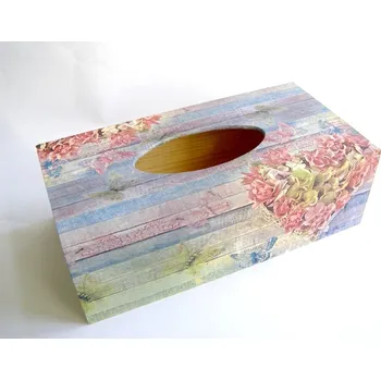 Krabice na papírové kapesníky - Květinové srdce na dřevě