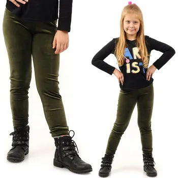 Dívčí legíny Dívčí velurové legíny Kalhoty Getry LAEMI Khaki 146