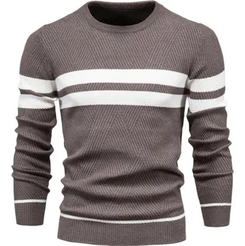 Pánský svetr Pánský svetr s dlouhým rukávem a rolákem Slim pletený svetr s výstřihem do V Jednobarevný s 3 bílými pruhy Teplý Polyester Bavlna Různé barvy hnědá S