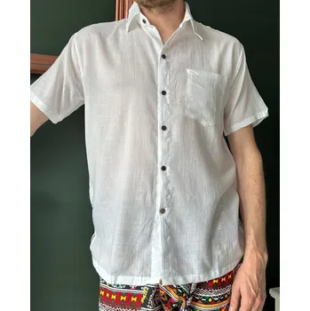 Dámská košile NamaXa Bavlněná košile na knoflíky s krátkým rukávem bílá s límečkem XL