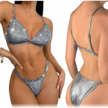 Dámské plavky DVOUDÍLNÉ PLAVKY BIKINI SET HORNÍ A DOLNÍ DÍL TANGA KALHOTKY MODELUJÍCÍ POSTAVU L