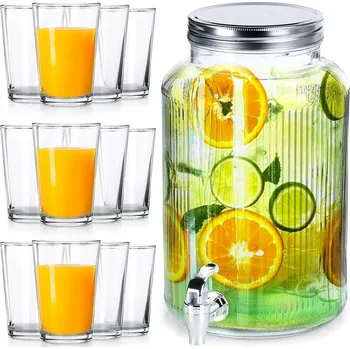 Sklenice Dóza na nápoje skleněná nádoba s kohoutkem + sklenice 6,2L