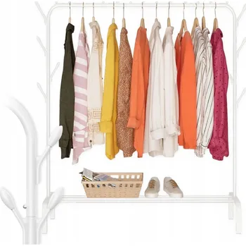 Věšák STOJACÍ VĚŠÁK NA OBLEČENÍ BUNDY DO PŘEDSÍNĚ KOVOVÝ BÍLÝ PODLAHOVÝ