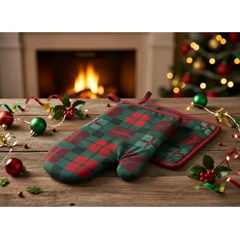 Chňapka Vánoční kuchyňský set vánoční rukavice/chňapka FESTIVE FEAST - KOSTKY 18x30 cm/20X20 cm Balení 2 kusy - pravá rukavice + chňapka