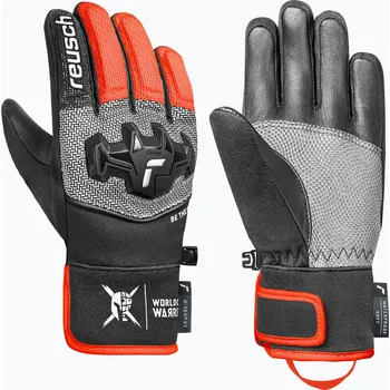 Dětské lyžařské rukavice Reusch Worldcup Warrior R-Tex XT Junior black/silver/fluo red