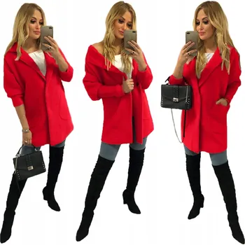 Soprato dámský červený kabát oversize bez kapuce 7108 kabát alpaka dámský podzim jaro pohodlný univerzální velikost