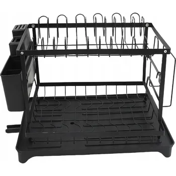 Odkapávač na nádobí ODKAPÁVAČ NA NÁDOBÍ STOJÍCÍ DVOUÚROVŇOVÝ ČERNÝ VELKÝ ODKAPÁVAČ NA NÁDOBÍ
