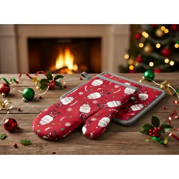 Chňapka Vánoční kuchyňský set vánoční rukavice/chňapka SANTINO 18x30 cm/20X20 cm 100% bavlna Balení 2 kusy - pravá rukavice + chňapka