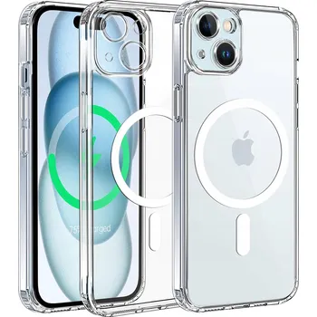 Pouzdro na mobilní telefon Pouzdro pro iPhone 15 Plus + Sklo 9H ZESÍLENÉ 360° pro MAGSAFE CLEAR CASE