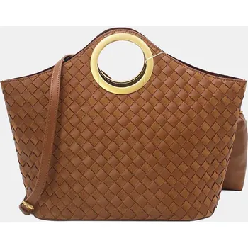 Kabelka Tom & EvaVelbloudí hnědá pevná kabelka se zlatými kruhy a proplétané kůže