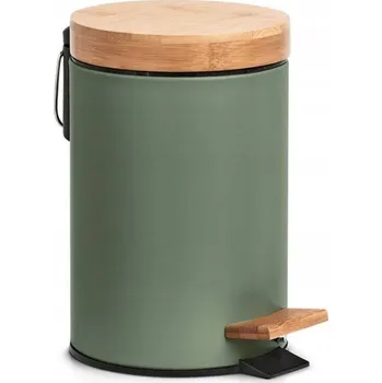 Odpadkový koš KOŠ DO KOUPELNY S BAMBUSOVÝM VÍKEM, ZELENÝ, 3 L, ZELLER