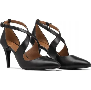 Dámské lodičky Taneční lodičky na jehlovém podpatku z kůže, černé s pásky, velikost 38