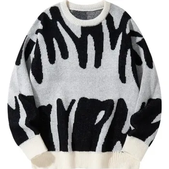 Pánský svetr Pánský svetr s nepravidelným vzorem Ležérní kulatý výstřih Moderní podzimní zimní pletený svetr Polyester Různé barvy bílá L