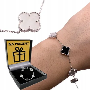 Náramek Dámský stříbrný NÁRAMEK STŘÍBRO ryzost 925 Jetel Onyx Perleťový Čtyřlístek