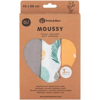 látková plena Petite&Mars Moussy látkové bambusové mušelínové pleny 68 x 68 cm 3 ks Ochre Leaves