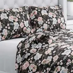 Bavlněné ložní povlečení Sandra SA-449 Modro-růžové květiny na černém Jednolůžko 140x200 a 70x90 cm