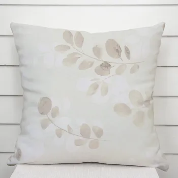 Povlak na dekorativní polštářek Bavlněný povlak na polštář Sandra SA-681 Eukalyptové listy na světlém pastelově zeleném 60 x 60 cm