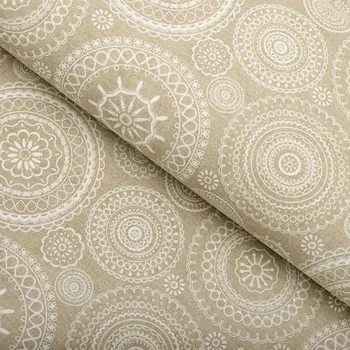 Dekorační látka Leona LN-170 Bílé mandaly na režném - šířka 280 cm