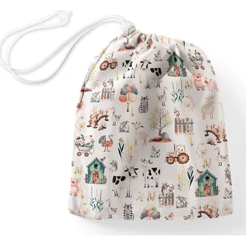 Školní sáček Bavlněný pytlík/sáček na přezůvky Sandra SA-563 Zvířátka na farmě na bílém