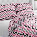 Bavlněné ložní povlečení Sandra SA-377 Růžovo-šedo-černé cik-cak proužky Jednolůžko 140x200 a 70x90 cm