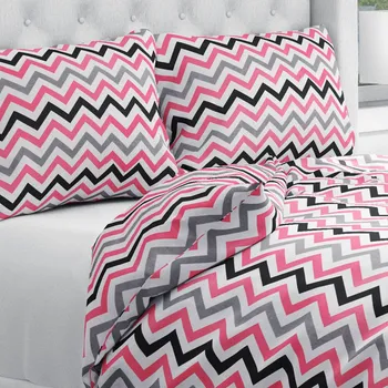 Povlečení Bavlněné ložní povlečení Sandra SA-377 Růžovo-šedo-černé cik-cak proužky Jednolůžko 140x200 a 70x90 cm