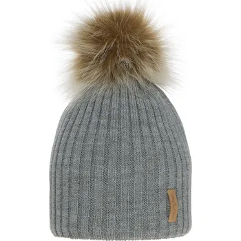 Čepice Dívčí zimní čepice šedé barvy s bambulí Werbena 54-58