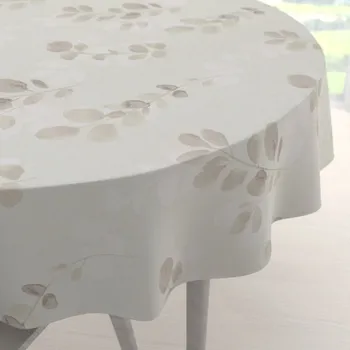 ubrus Bavlněný kulatý ubrus Sandra SA-681 Eukalyptové listy na světlém pastelově zeleném Ø 40 cm