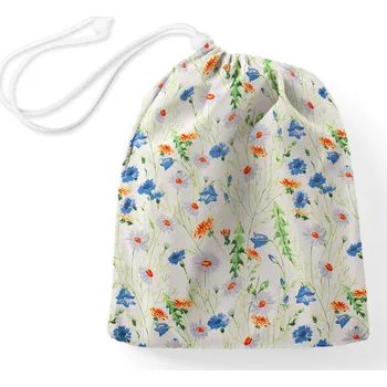 Školní sáček Bavlněný pytlík/sáček na přezůvky Sandra SA-601 Kopretiny a zvonky na bílém