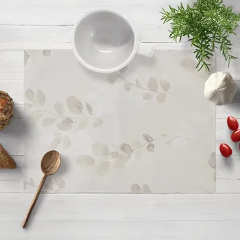 prostírání Bavlněné prostírání na stůl Sandra SA-681 Eukalyptové listy na světlém pastelově zeleném 35x45 cm