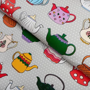 ubrus PVC ubrus Barevné konvičky na šedém PV-050 - metráž š. 140 cm