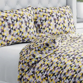 Povlečení Bavlněné ložní povlečení Sandra SA-218 Žluto-hnědo-růžové trojúhelníčky Jednolůžko 140x200 a 70x90 cm