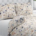 Bavlněné ložní povlečení Sandra SA-630 Modro-hnědé vlčí máky na světle vanilkovém Jednolůžko 140x200 a 70x90 cm