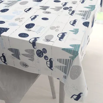 ubrus Dětský bavlněný obdélníkový ubrus Sandra SA-685 Modrá auta mezi stromy na bílém 50x100 cm