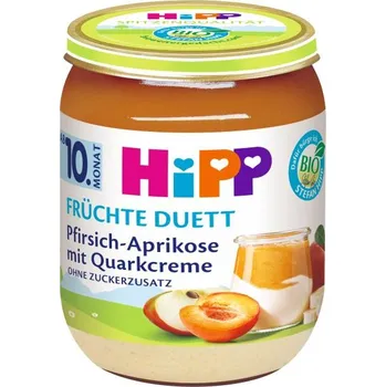 HiPP BIO Ovocný duet Broskev- Meruňka s tvarohovým krémem od 10. měsíce, 6 x 160 g