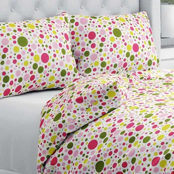 Povlečení Bavlněné ložní povlečení Sandra SA-209 Růžové a žluté puntíky na bílém Jednolůžko 140x200 a 70x90 cm